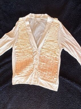 Womens Cream Ruffle Front Cardigan Sweater